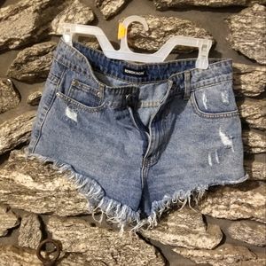 Dolls kill high waist distressed denim short shorts